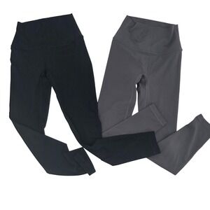 High Waist Yoga Pants Leggings Tummy Control Workout Gym Activewear Black & Gray